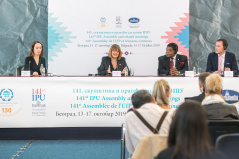 13 October 2019 National Assembly Speaker Maja Gojkovic, IPU President Gabriela Cuevas Barron and IPU Secretary-General Martin Chungong